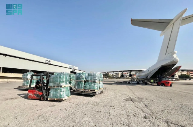KSRelief humanitarian relief plane departing King Khalid International Airport in Riyadh.