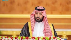 Mohammed bin Salman speaking at a formal event in Riyadh.