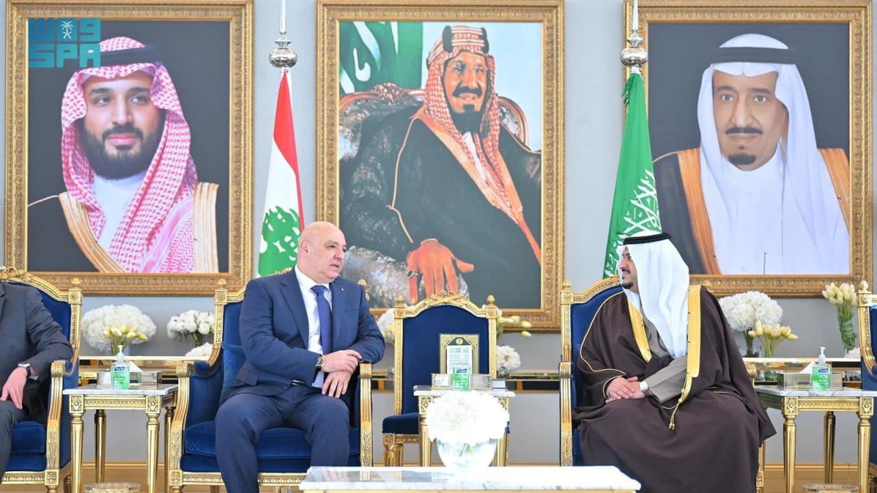 Crown Prince Mohammed bin Salman and Lebanese President Joseph Aoun at Al Yamamah Palace, Riyadh