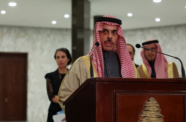 Saudi FM Prince Faisal bin Farhan at Baabda Palace, Lebanon.