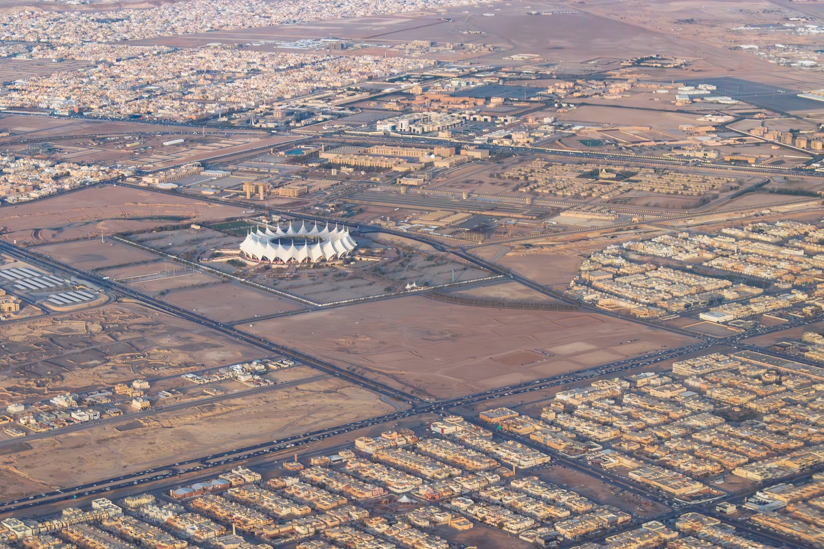 Exterior aerial view of King Fahd International Stadium.