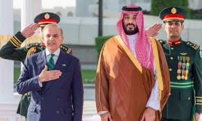 MBS and PM Shehbaz Sharif at the defence pact signing ceremony in Riyadh.